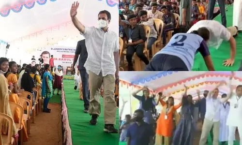 ഒറ്റക്കൈ കൊണ്ട് പുഷ് അപ്പ്, നൃത്തം.. വിദ്യാര്‍ഥികള്‍ക്കൊപ്പം രാഹുല്‍ ഗാന്ധി