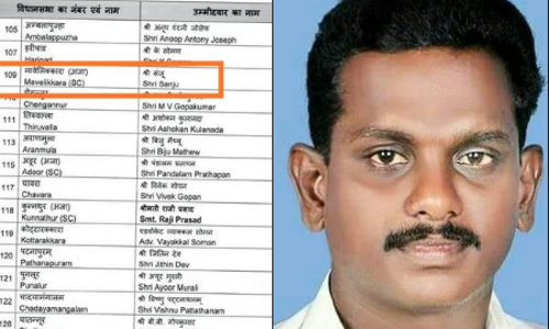 മാവേലിക്കരയിൽ അട്ടിമറി; ബിജെപിക്ക് വേണ്ടി മത്സരിക്കുന്നത് ഡി.വൈ.എഫ്.ഐ നേതാവായിരുന്ന കെ.സഞ്ജു
