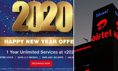 പുതുവര്ഷത്തില് 2020 ഓഫറുമായി ജിയോ, കുറഞ്ഞ റീചാര്ജ്ജ് തുക ഇരട്ടിയാക്കി എയര്ടെല് പുതുവര്ഷത്തില് 2020 ഓഫറുമായി ജിയോ, കുറഞ്ഞ റീചാര്ജ്ജ് തുക ഇരട്ടിയാക്കി എയര്ടെല്