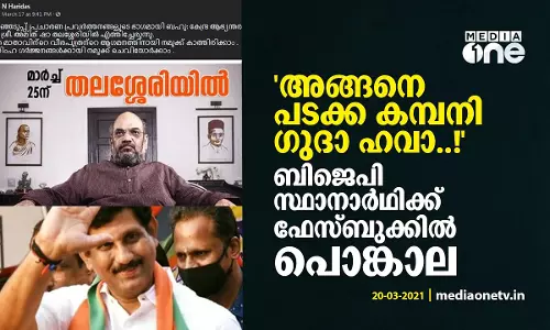 അമിത് ഷാ പ്രചാരണത്തിനെത്തുമെന്ന പോസ്റ്റിന് പിന്നാലെ നാമനിര്ദേശ പത്രിക തള്ളി; ബി.ജെ.പി സ്ഥാനാര്ഥിക്ക് ഫേസ്ബുക്കില് പൊങ്കാല അമിത് ഷാ പ്രചാരണത്തിനെത്തുമെന്ന പോസ്റ്റിന് പിന്നാലെ നാമനിര്ദേശ പത്രിക തള്ളി; ബി.ജെ.പി സ്ഥാനാര്ഥിക്ക് ഫേസ്ബുക്കില് പൊങ്കാല